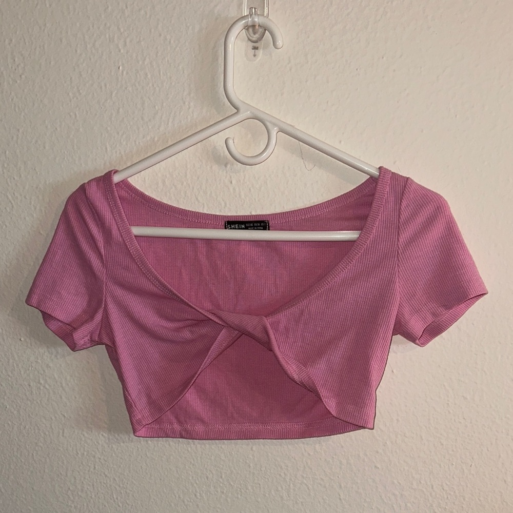 SHEIN Pink Twist Front Crop Top